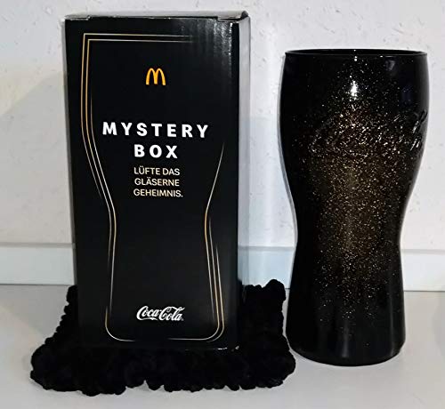 Caja Mystery Box / Negro - Gold Glitter + Posavasos autotejido / Caja 1 / Mc Donald's / 2020 / Nuevo / Copa de Colaglas / Coca-Cola / Cristal / Regalo / Navidad