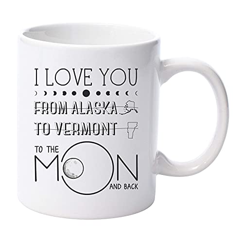 Feliz Día de la Madre Regalo para mamá Estado a Estado Alaska Vermont Cup Te amo hasta la luna y la espalda Regalos para mamá de hija Hijo Poemas para mamá Taza de café Taza de té 11 oz