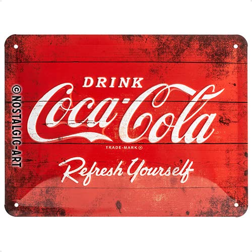 Nostalgic-Art Cartel de Chapa Retro Coca-Cola – Logo Red – Idea de Regalo Aficionados a la Coke, metálico, Diseño Vintage para decoración, 15 x 20 cm